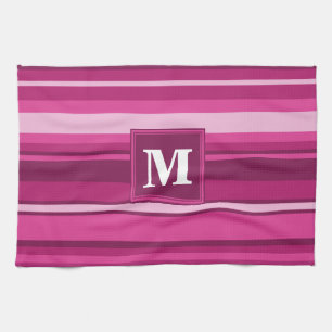 Monogram fuchsia strepen theedoek