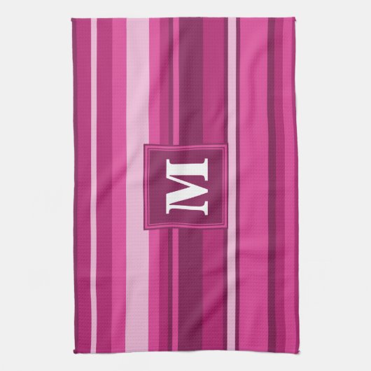 Monogram fuchsia strepen theedoek (Verticaal)