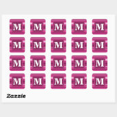 Monogram fuchsia strepen vierkante sticker (Vel)