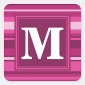 Monogram fuchsia strepen vierkante sticker (Voorkant)