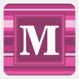 Monogram fuchsia strepen vierkante sticker