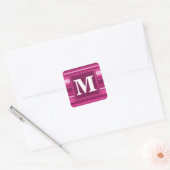 Monogram fuchsia strepen vierkante sticker (Envelop)