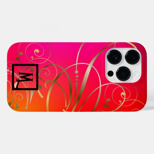 Monogram Fun en Coloful Gold Swirls Flourishes Case-Mate iPhone Case (Achterkant (horizontaal))