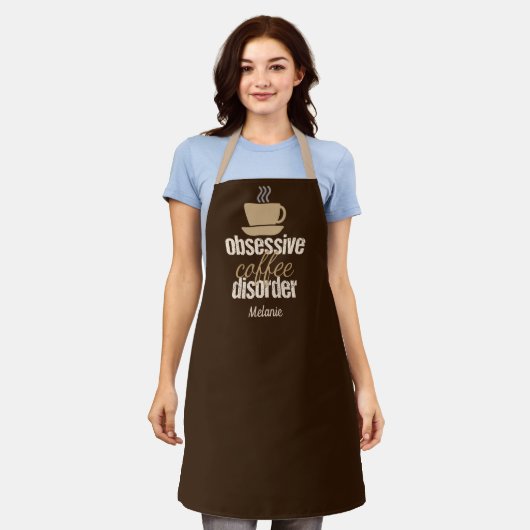 Monogram Funny Barista Obsessief Coffee Disorder Schort (Gedragen)
