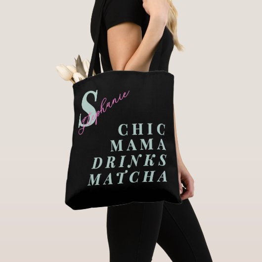 Monogram Funny Mama Matcha Green Tea Saying Black  Tote Bag (Dichtbij)
