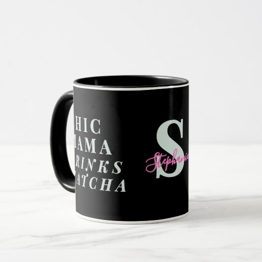 Monogram Funny Mama Matcha Tea Saying Minimalist  Mok (Voorkant links)