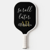 Monogram Funny  Minimalist Black White Gold Chic Pickleball Paddle (Achterkant)