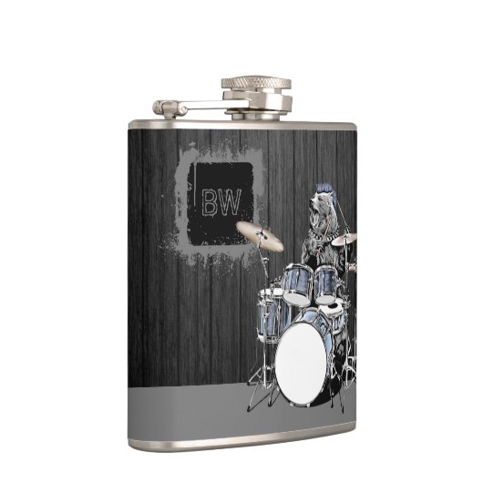 Monogram Funny Punk Rock Drummer Beer Musician Fla Heupfles (Rechts)