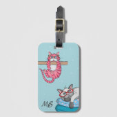 Monogram Funny Whimsical Cats Trendy Modern Bagagelabel (Voorkant (verticaal))
