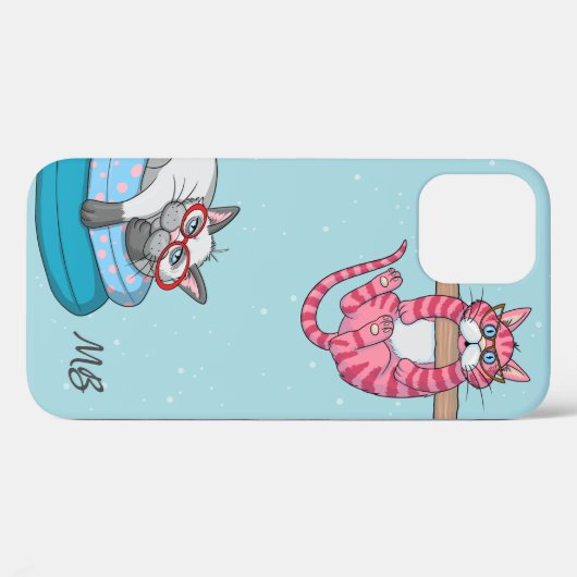 Monogram Funny Whimsical Cats Trendy Modern Case-Mate iPhone Case (Achterkant (horizontaal))