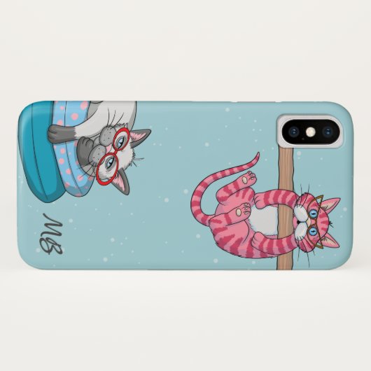 Monogram Funny Whimsical Cats Trendy Modern Case-Mate iPhone Case (Achterkant (horizontaal))