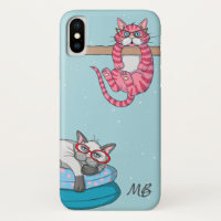 Monogram Funny Whimsical Cats Trendy Modern