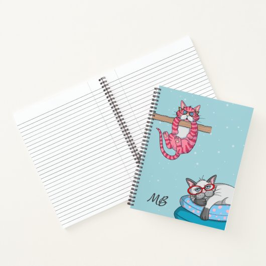Monogram Funny Whimsical Cats Trendy Modern Notitieboek (Binnen)