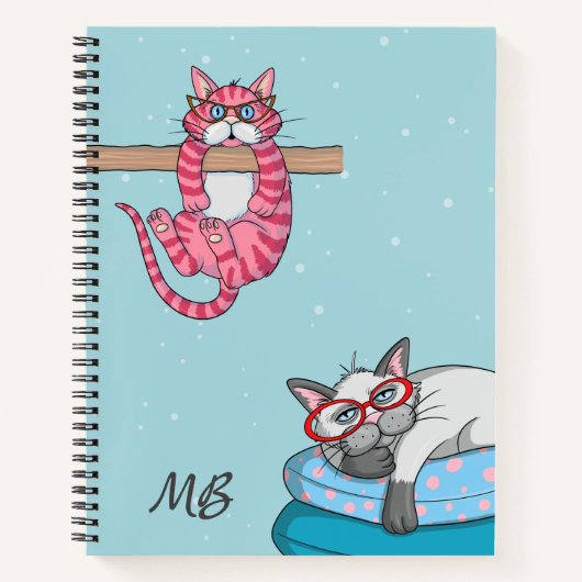 Monogram Funny Whimsical Cats Trendy Modern Notitieboek (Voorkant)