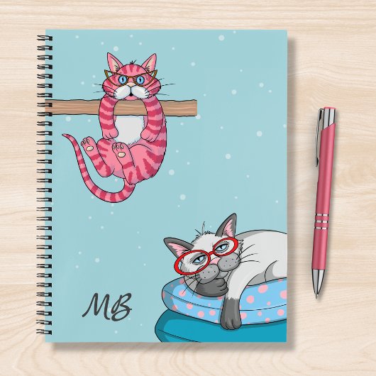 Monogram Funny Whimsical Cats Trendy Modern Notitieboek