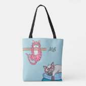 Monogram Funny Whimsical Cats Trendy Modern Tote Bag (Achterkant)