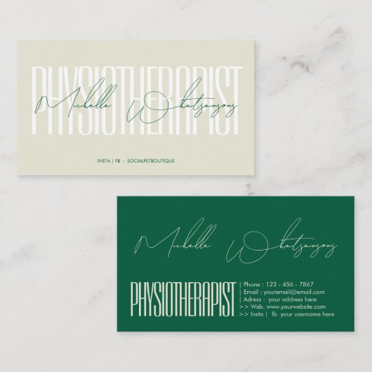 Monogram FYSIOTHERAPEUT modern lettertype Visitekaartje (Voorkant / Achterkant)