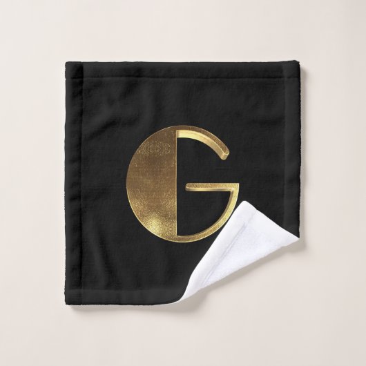 Monogram G Black en Gold Kijk Elegant Typografie Bad Handdoek (Wasdoekje)