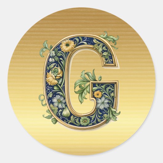 Monogram G, bloemenpatroon op goud, Ronde Sticker (Voorkant)