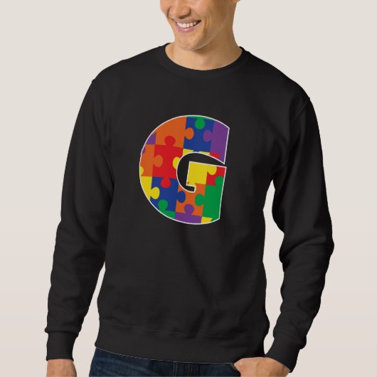 Monogram G in Multi Color Puzzle Pieces Trui (Voorkant)