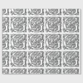 Monogram G Initiaal Black en White Floral Pattern Cadeaupapier (Vlak)