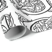 Monogram G Initiaal Black en White Floral Pattern Cadeaupapier (Rol Hoek)