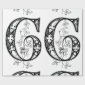 Monogram G Initiaal Black en White Floral Pattern Cadeaupapier (Vlak)