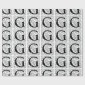 Monogram G Initiaal Black en White Floral Pattern Cadeaupapier (Vlak)