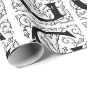 Monogram G Initiaal Black en White Floral Pattern Cadeaupapier (Rol Hoek)