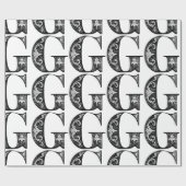 Monogram G Initiaal Black en White Floral Pattern Cadeaupapier (Vlak)