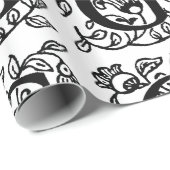 Monogram G Initiaal Black en White Floral Pattern Cadeaupapier (Rol Hoek)
