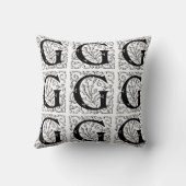 Monogram G Initiaal Black en White Floral Pattern Kussen (Achterkant)