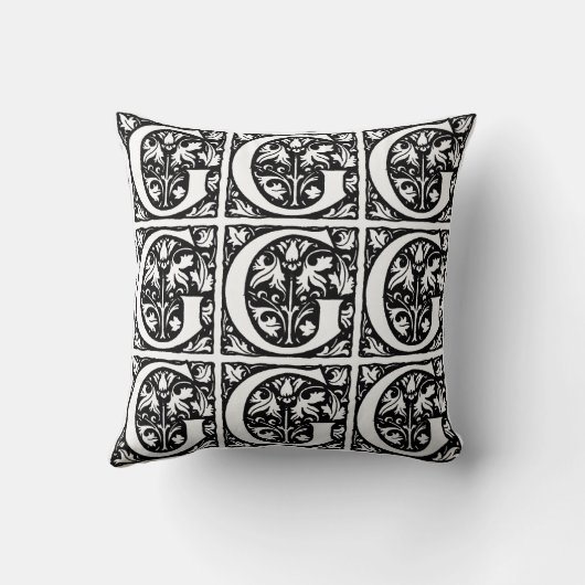 Monogram G Initiaal Black en White Floral Pattern Kussen (Achterkant)