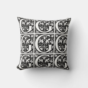 Monogram G Initiaal Black en White Floral Pattern Kussen