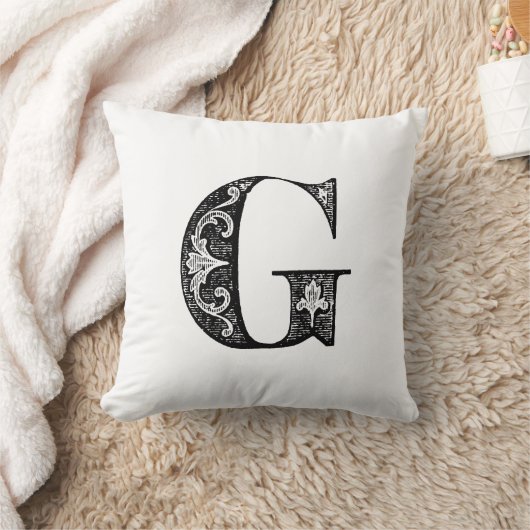 Monogram G Initiaal Black en White Floral Pattern Kussen (Deken)