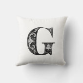 Monogram G Initiaal Black en White Floral Pattern Kussen (Achterkant)