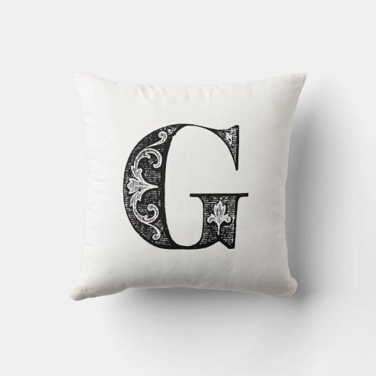 Monogram G Initiaal Black en White Floral Pattern Kussen (Achterkant)