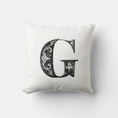 Monogram G Initiaal Black en White Floral Pattern Kussen (Voorkant)