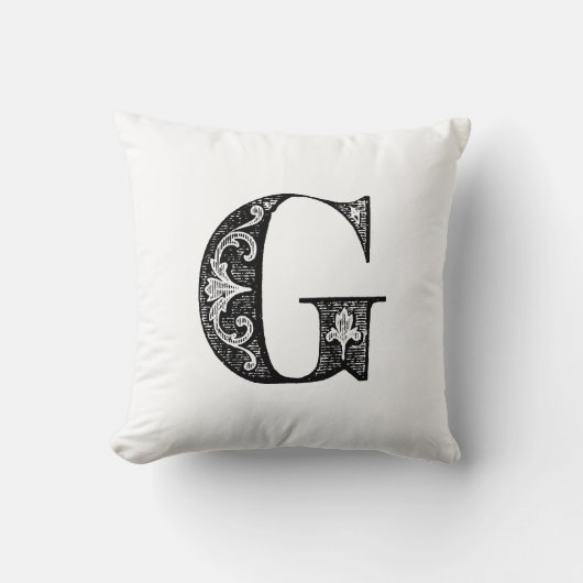 Monogram G Initiaal Black en White Floral Pattern Kussen (Voorkant)