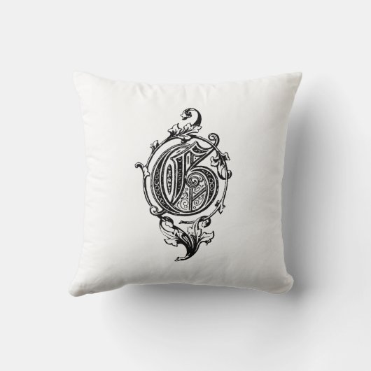 Monogram G Initiaal Black en White Floral Pattern Kussen (Achterkant)