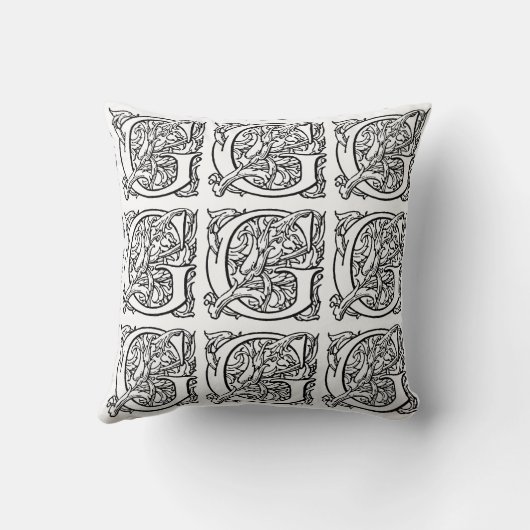 Monogram G Initiaal Black en White Floral Pattern Kussen (Achterkant)