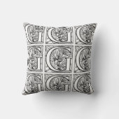 Monogram G Initiaal Black en White Floral Pattern Kussen (Achterkant)