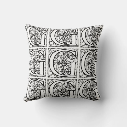 Monogram G Initiaal Black en White Floral Pattern Kussen (Achterkant)