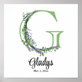 Monogram G Lavender Eucalyptus nursery Poster