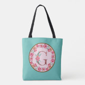 Monogram G Letter met Peony Flower Afbeelding Canv Tote Bag (Achterkant)