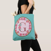 Monogram G Letter met Peony Flower Afbeelding Canv Tote Bag (Dichtbij)