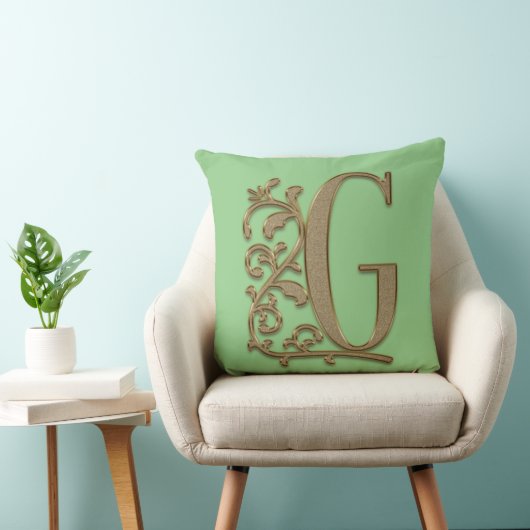 Monogram G Spring Green Family Wedding, Birthday Kussen (Stoel)