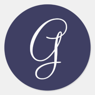 Monogram G, White op Navy Blue, Ronde Sticker