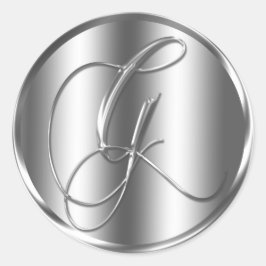 Monogram G Zilverkleurde Uitnodigingsdag voor het Ronde Sticker