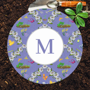 Monogram Gardening Damask Paars Pattern Ronde Sticker